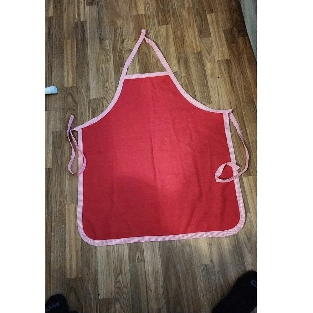 Vtg Handmade full Apron Pink with‎ white polka dot 24
